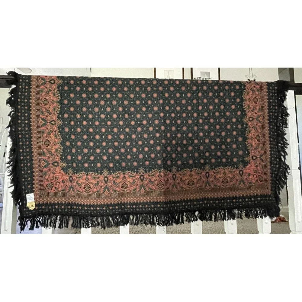 Vtg Metrax Belgium Woven Jacquard Tapestry Throw Table Cover 55x55 Floral Birds